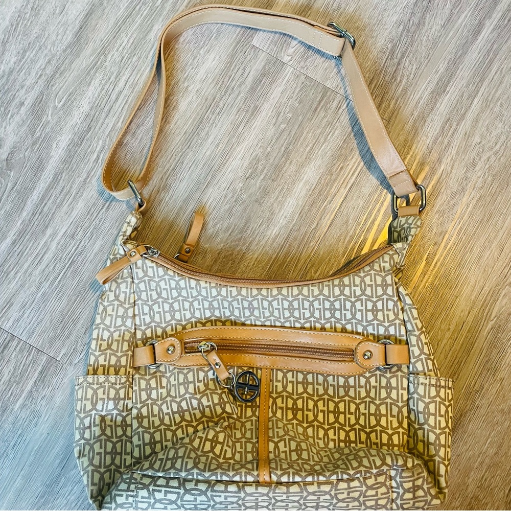 Designer Tan and Cream Patterned Shoulder Bag